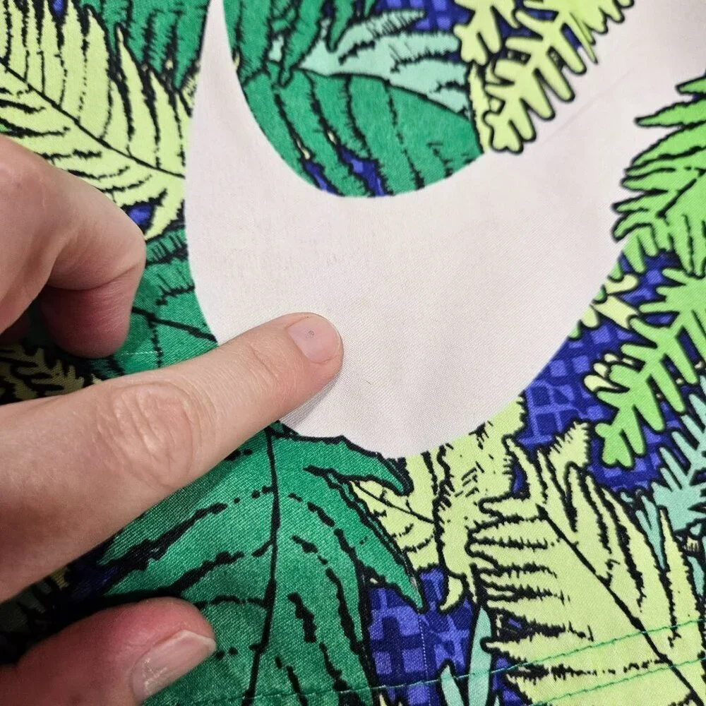 Nike Youth Tropical Leaf Print‎ Swim Trunks M 10-12 Yrs Green/Blue Cinch Waist